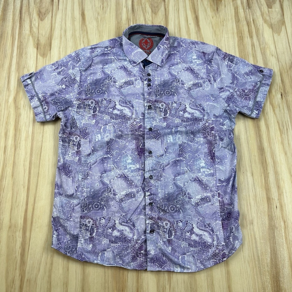 Au Noir Shirt Mens 6 FITS XL Purple Pattern t Short Sleeve Button-Up Slim Fit
